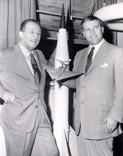 Walt Disney and Wernher von Braun, shown in this 1954 photo, collaborated on a series of three educational films.