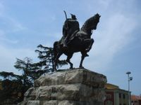 Statue of Gjergj Kastrioti Skanderbeg. Skanderbeg is considered the national hero of Albania.