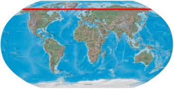 World map showing the Arctic Circle in red