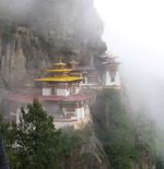 The Takstang Monastery. Buddhism is the state religion and plays an important part in the nation's politics.