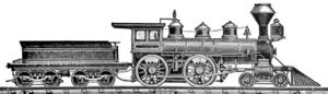 An 1880s woodcut of a 4-4-0 locomotive.