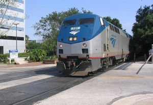 Amtrak train in downtown Orlando, Florida