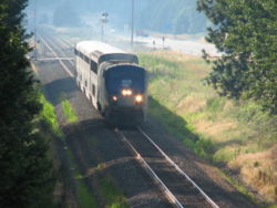 Amtrak's Empire Builder train passing through the Columbia River Gorge enroute to Spokane, WA from Portland, OR in 2006
