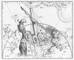 The constellation Argo Navis drawn by Johannes Hevelius in 1690.