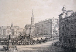 The Duke's funeral procession passing through Trafalgar Square.