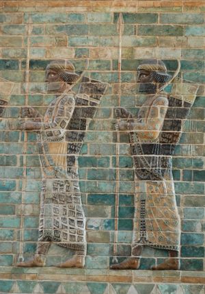 Lancers, detail from the archers' frieze in Darius' palace, Susa. Silicious glazed bricks, c. 510 BC. Louvre
