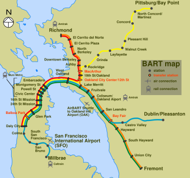 BART Routes:   Richmond – Daly City/Colma  Fremont – Daly City  Richmond – Fremont  Pittsburg/Bay Point – Daly City  Dublin/Pleasanton – SFO/Millbrae