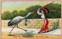 "And the villain still pursues her." Humorous Victorian era postcard.