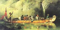A Voyageur canoe during the fur trade era