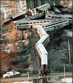 Aerial view (looking south) of the derailed train.