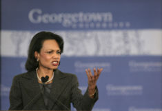 Rice unveils her plan for restructuring American foreign policy, which she calls "Transformational Diplomacy", during a January 18, 2006 speech at Georgetown University