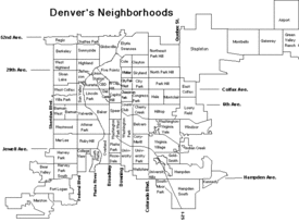 Denver's 79 official neighborhoods shown on this map