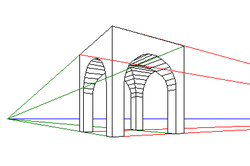 Two point perspective drawing.