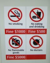 Sign forbidding durians on Singapore's Mass Rapid Transit.