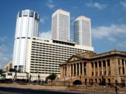 The skyline of the Fort area, the twin towers are the World Trade Center building and the other tower is the Bank of Ceylon