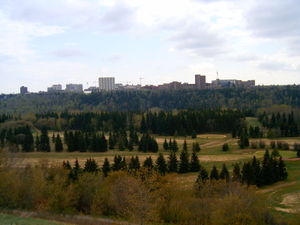 University of Alberta main campus on the south side of Edmonton's river valley, as seen from the north side of the river