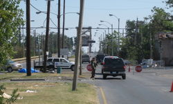 Checkpoint in the Ninth Ward at the Industrial Canal. Only residents were allowed in to examine and salvage from their property during daylight. October 25, 2005.