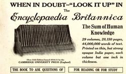 1913 advertisement for the 11th edition of Encyclopædia Britannica, with the slogan "When in doubt—'look it up' in the Encyclopaedia Britannica"