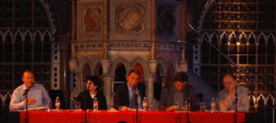 The panel at the public launch of the Euston Manifesto. From left to right: Alan Johnson, Eve Garrard, Nick Cohen, Shalom Lappin and Norman Geras.