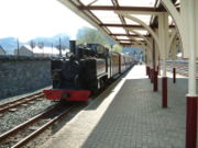 Steam engine 'Mountaineer' at Blaenau Ffestiniog station.