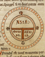12th century T-O map representing the inhabitated world as described by Isidore of Seville in his Etymologiae. (chapter 14, de terra et partibus).