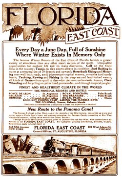 A 1913 print advertisement extols the many advantages of traveling on the Florida East Coast Railway, the "New Route to the Panama Canal."