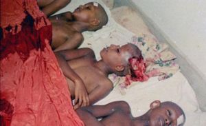 Bodies of young Buddhist monks who were massacred by the LTTE in Aranthalawa, Sri Lanka