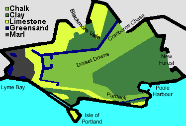 Stylised simple Geology map of Dorset