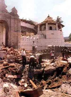 Aftermath of the LTTE suicide bombing of the Sacred Buddhist Shrine Sri Dalada Maligawa which killed 7 civilians and resulted in the proscription of the LTTE as a terrorist organization in Sri Lanka