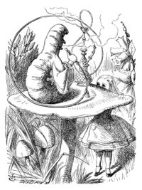 The Caterpillar using a hookah; an illustration by John Tenniel