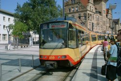 S-Bahn pulling into the station outside of Heilbronn Hauptbahnhof.