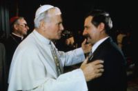 Lech Wałęsa (right), leader of Solidarność, received by Pope John Paul II at the Vatican (January 1981).