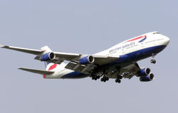 British Airways 747-400 landing at London Heathrow Airport.