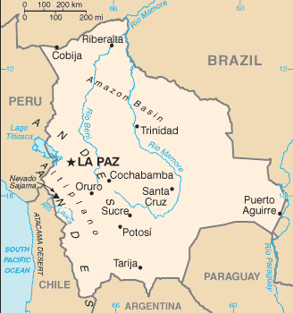 Map of Bolivia from the CIA World Factbook