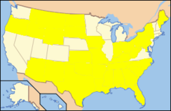 This map shows those states whose median household income is below the national median.