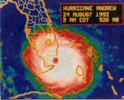 Infrared image of Andrew landfall