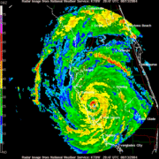 NEXRAD image of Hurricane Charley over Charlotte Harbor, Florida just after landfall. (animated version)