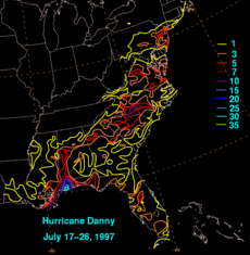 Rainfall totals from Hurricane Danny