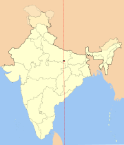 Location of Mirzapur and the 82.5° E longitude that is used as the reference longitude for Indian Standard Time.