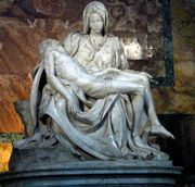 Pietà, Michelangelo, 16th c.: Jesus' mother Mary holds the body of her dead son