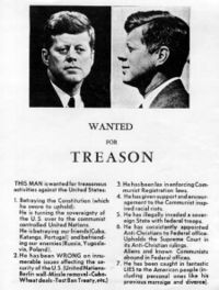 A handbill circulated on November 21, 1963 In Dallas, Texas, one day before the assassination of John F. Kennedy.