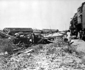 Florida East Coast Railway rescue train wrecked in Labor Day Hurricane of 1935 at Islamorada