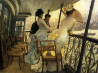 James Jacques Tissot.  The Gallery of H.M.S. 'Calcutta' (Portsmouth), 1876.  Kipling, who had sailed with his family from Bombay to Portsmouth on a P&O paddlewheeler four years earlier, however, only remembered "time in a ship with an immense semi-circle blocking all vision on each side of her."