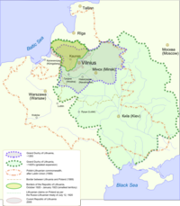 Map showing changes in the territory of Lithuania from the 13th century to the present day