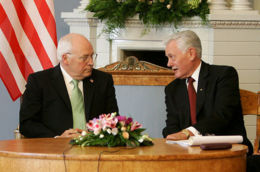Current President of Lithuania Valdas Adamkus (right) meeting with Vice President of the United States Dick Cheney in Vilnius in May 2006