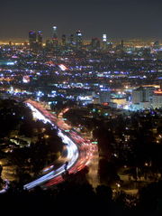 Los Angeles at night, photographed from Mulholland Drive.