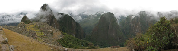 Machu Picchu Sanctuary, showing the prominent peak of Huayna Picchu