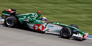 Mark Webber driving for Jaguar at the 2004 United States Grand Prix