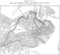 Boston in 1772 and 1880. The original area of the Shawmut Peninsula was substantially expanded by landfill.