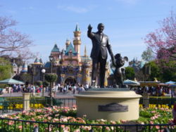 The "Partners" statue at Disneyland in Anaheim, featuring Walt Disney and Mickey Mouse.